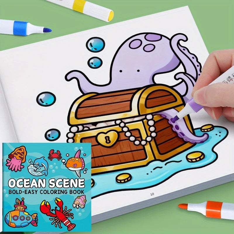 1 Book, 24-page Fun Coloring Book, Animal World, Girl's Time, Ocean Animal Theme, Children and Adult Drawing Picture Book