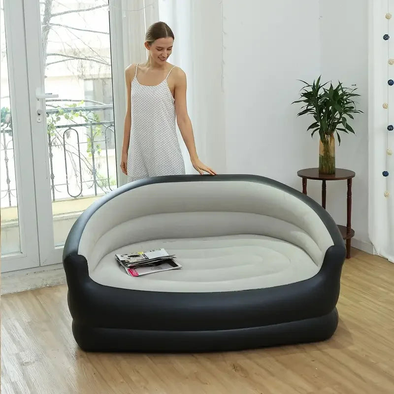 Outdoor Portable Inflatable Bed, Lounging Double Sofa, Folding Camping Inflatable Recliner, Flocking Outdoor Inflatable Sofa