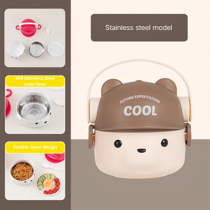 1000ml Cartoon Kids Bento Box For School Camping Students Cute Bear Lunch Box For Children Sandwich Fruit Food Storage Container