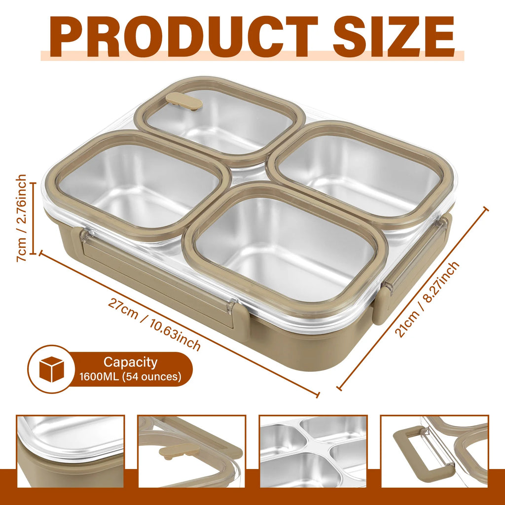 Bento Lunch Box Metal Food Box Kid Student High Capacity Microwae Food Storage Containers Portable Leakproof Office School Camp