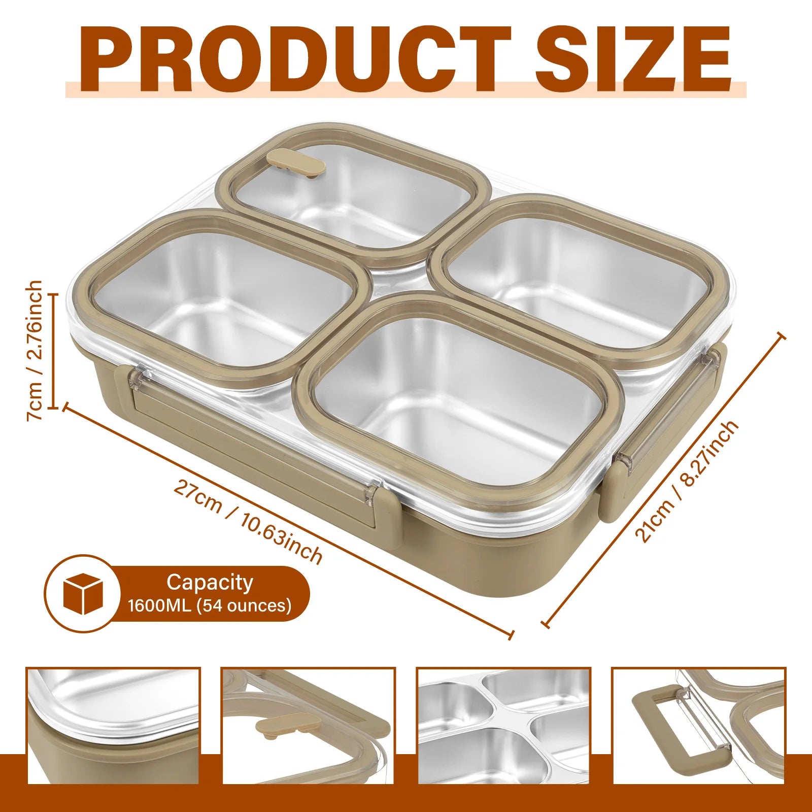 Bento Lunch Box Metal Food Box Kid Student High Capacity Microwae Food Storage Containers Portable Leakproof Office School Camp