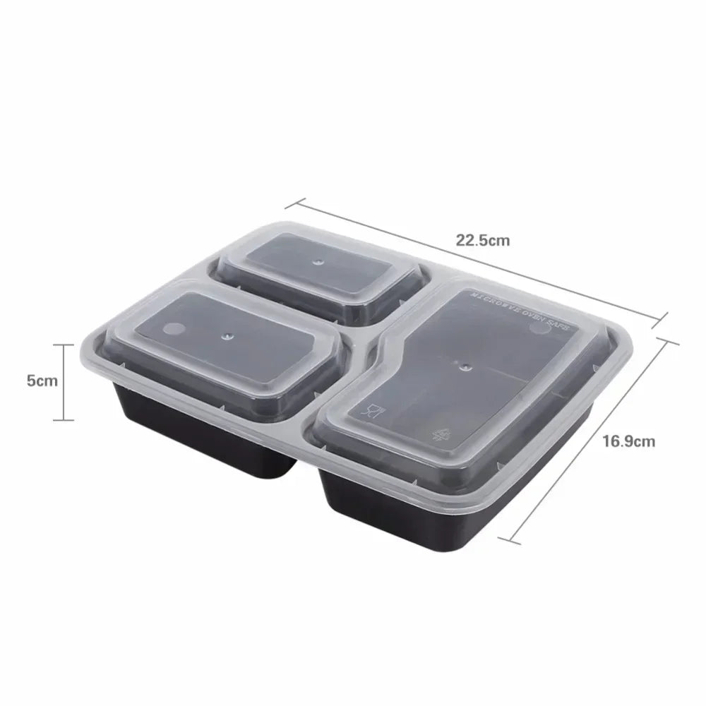 Plastic Reusable Bento Box Meal Storage Food Prep Lunch Box 1/2/3 Compartment Reusable Microwavable Containers Home Lunchbox