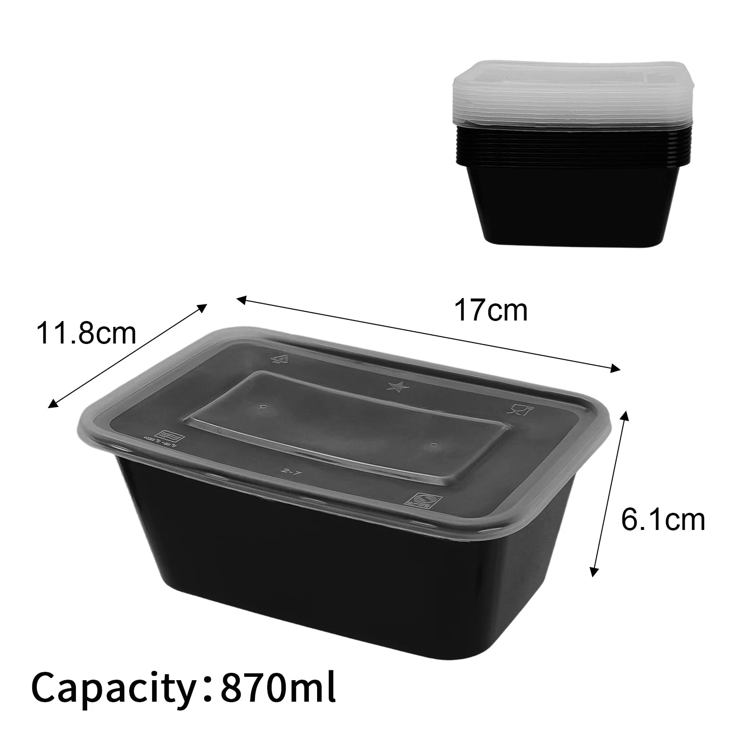 20-10Pcs Disposable Bento Box Kitchen Fridge Storage Box with Lids Black Food Containers Leakproof Lunch Box for Salad Sandwich