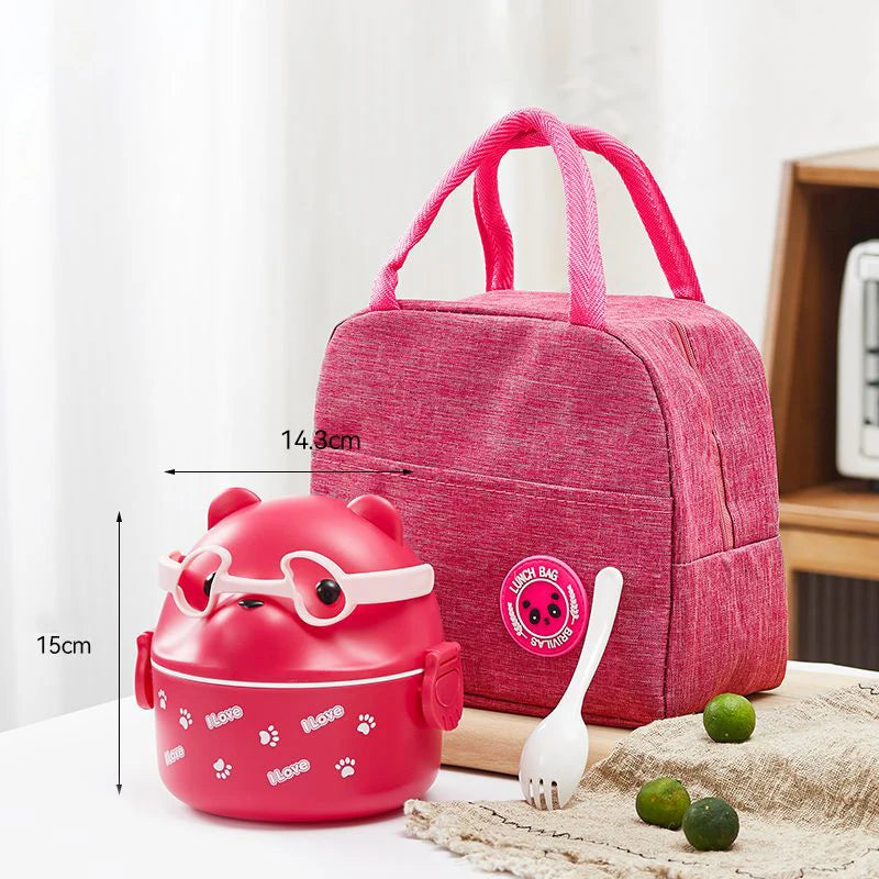 Stackable Bento Box Portable Cute Cartoon Children Lunch Box Double Layer Food Storage Container Eyeglass Bear Thermal Bento Box