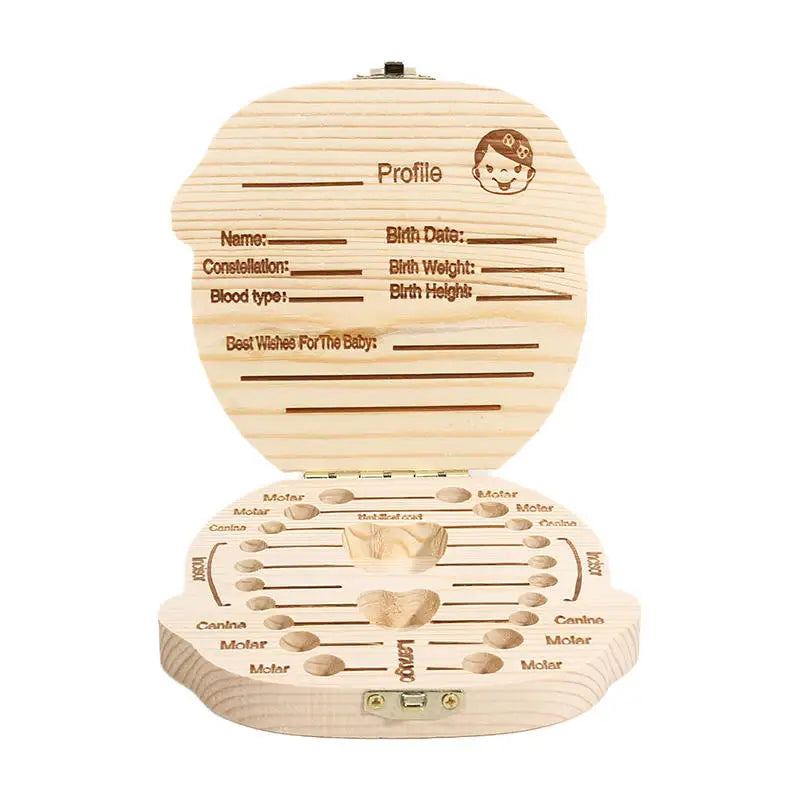Baby Milk Tooth Box Wooden Teeth Collect Storage Case for Boys Girls Umbilical Save Souvenirs Gifts Keepsakes