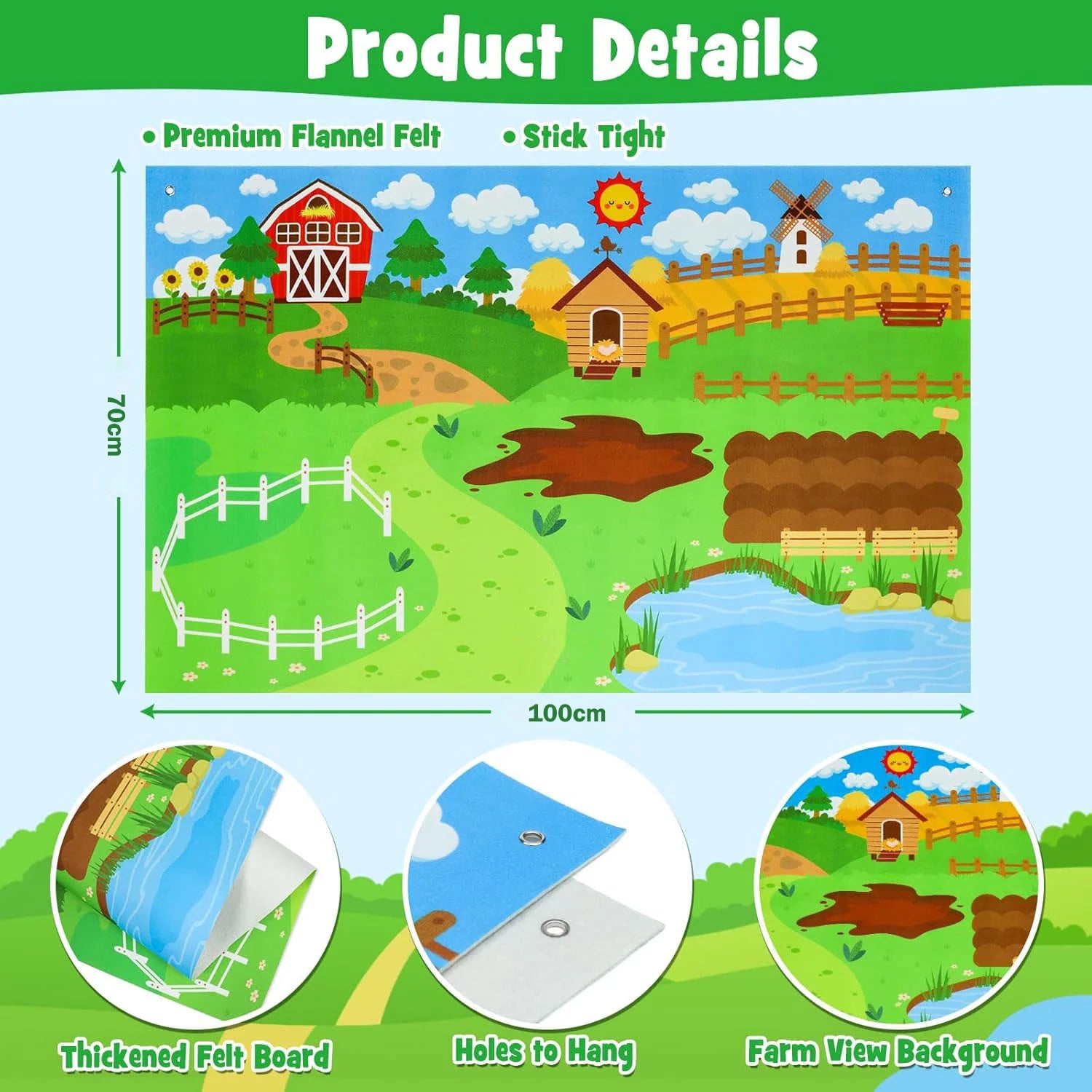 Farm Animals Felt Story Board Set Storytelling Early Learning Interactive Play Kit Wall Hanging Puzzle Toys for Toddlers Gifts