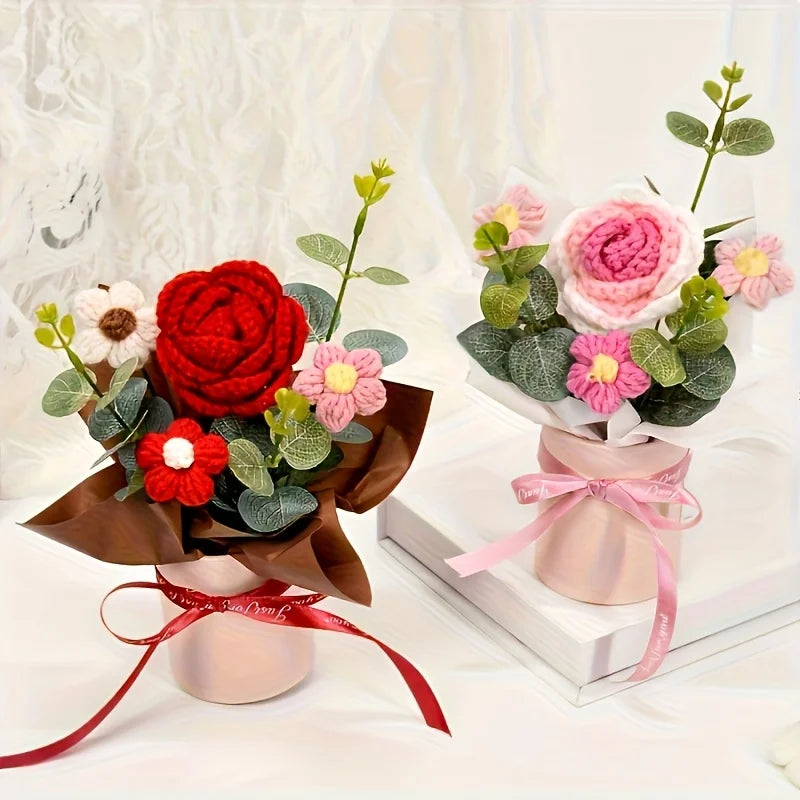 1set Vintage Knitting Handmade Artificial Floral Party Birthday Mother's Day Valentine's Day Weddings Graduation Gift