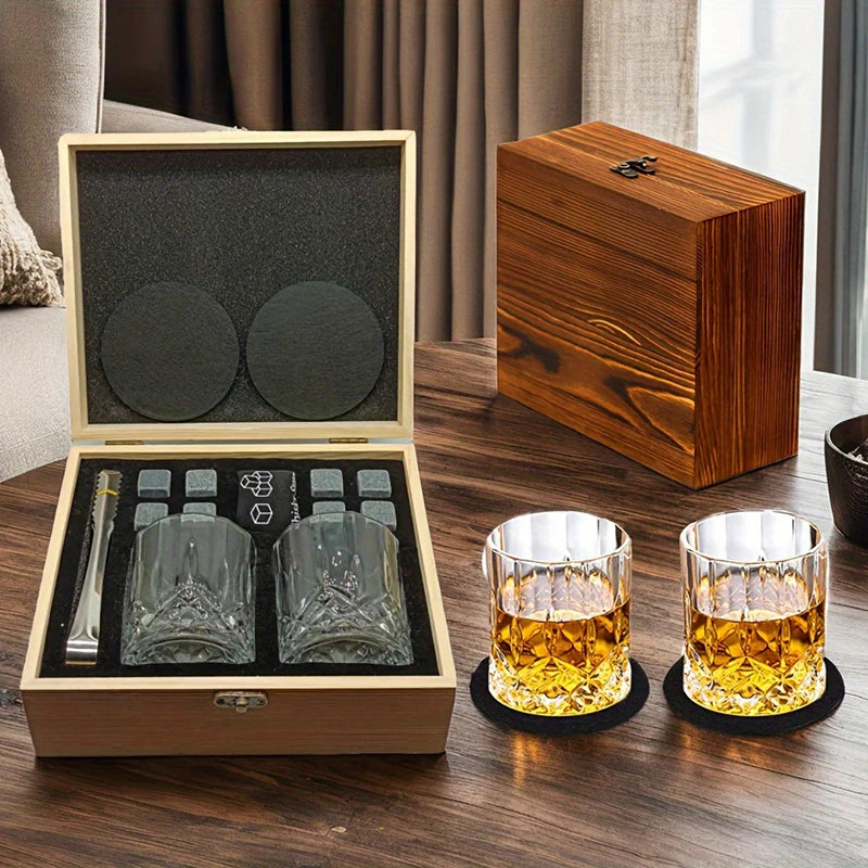 Whiskey Stones Gift Set,8 Whiskey Stones,2 Glasses,Ice Tongs,Reusable Whiskey Stones,Men's Gift Father's Day Gift,Bar Party Kit