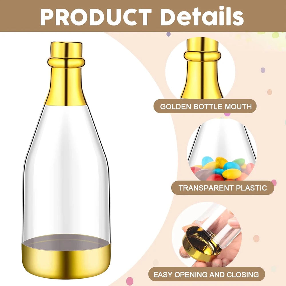 10set, Gold Champagne Bottle-Shaped Candy Gift Boxes, a Perfect Choice for Weddings and Parties.