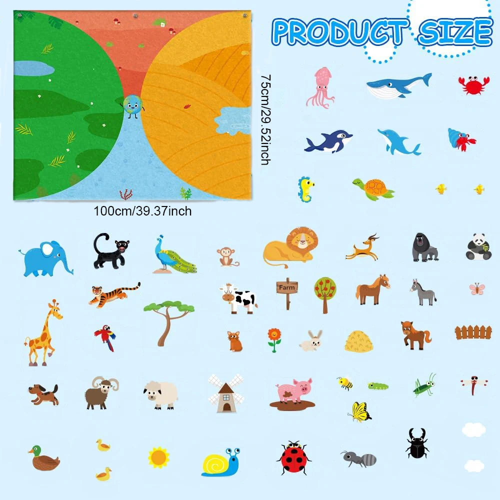 Farm Animals Felt Story Busy Board 4 IN 1 Themed Storytelling Farm Sea Zoo Vehicle Early Learning Interactive Wall Hanging Gifts