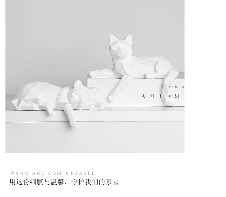 1 Set of Cat Sculptures, Geometric Faceted Animal Sculptures, Resin Crafts, Living Room Home Design Creative Ornaments, Lazy Cat Statue Ornaments