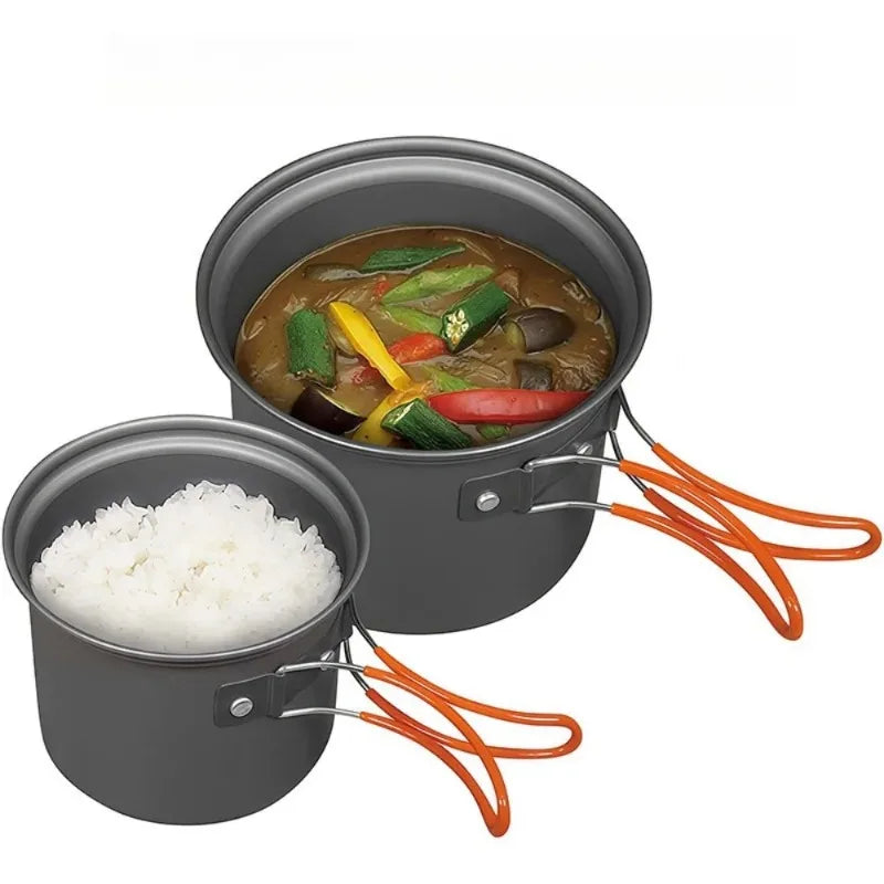 Outdoor Gray Durable Camping Pot Outdoor Cooking Gear Portable Cookware Hard Anodized Aluminum Ultralight Cookware Set