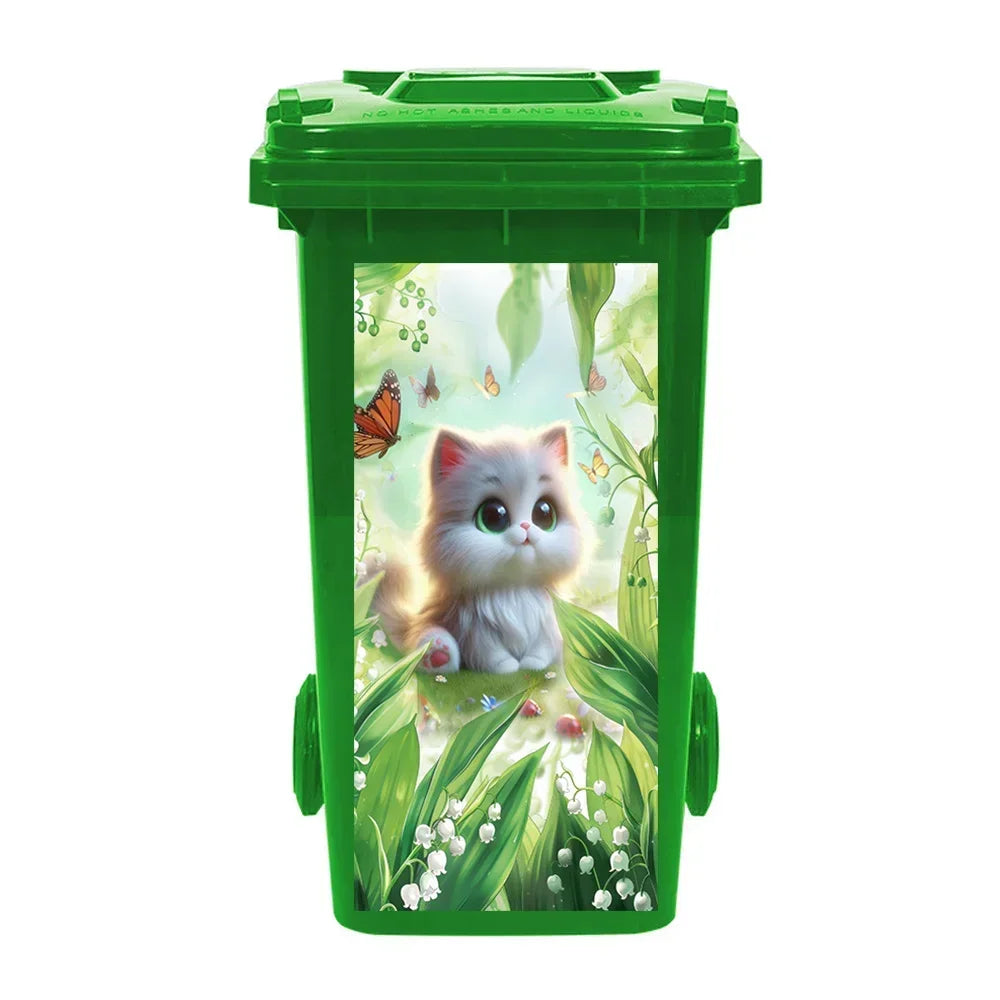 Cute Animal Outdoor Trash Can Decoration Self-adhesive Waterproof Stickers Litter Bins Renovation Cover Decal Garbage Bin Mural
