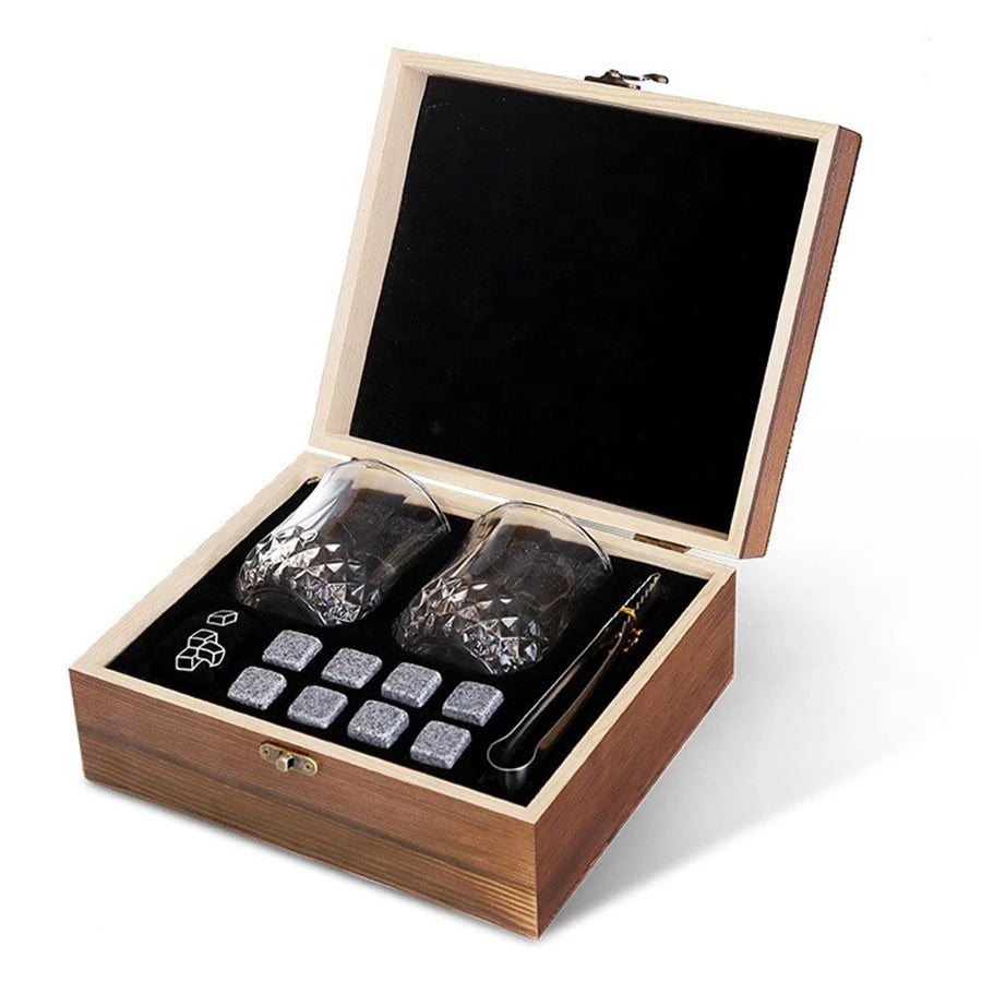 Whiskey Stones Gift Set,8 Whiskey Stones,2 Glasses,Ice Tongs,Reusable Whiskey Stones,Men's Gift Father's Day Gift,Bar Party Kit