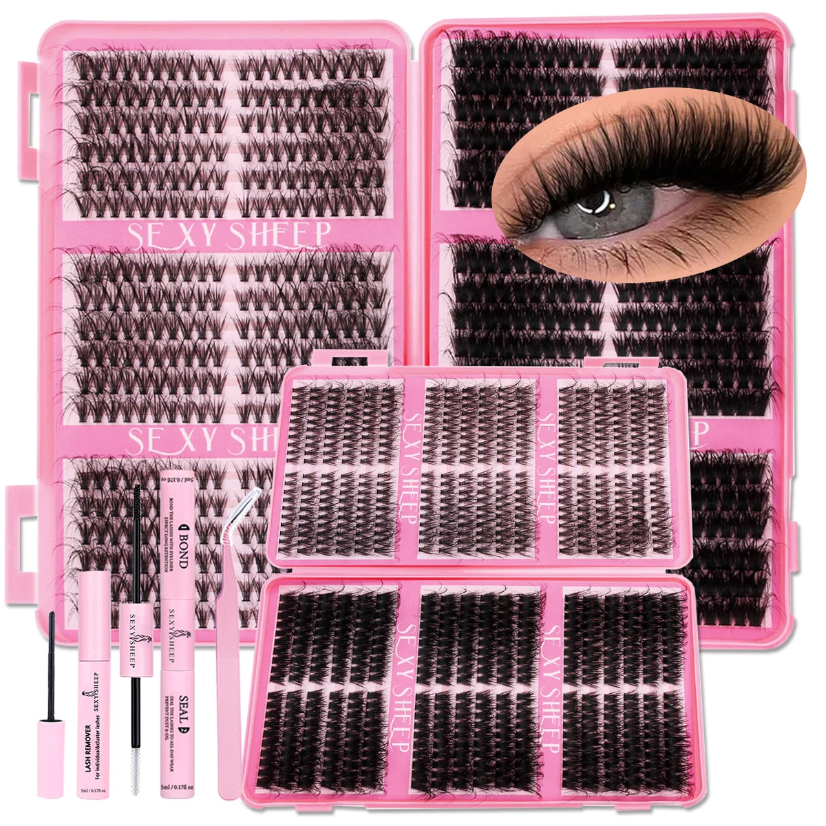 Lash Clusters Natural Manga Lash Extension Individuals Cluster Lashes 8-16mm DIY at home With Bond And Seal Remover Tweezer