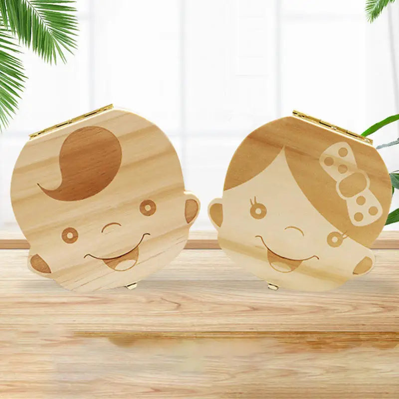 Baby Milk Tooth Box Wooden Teeth Collect Storage Case for Boys Girls Umbilical Save Souvenirs Gifts Keepsakes