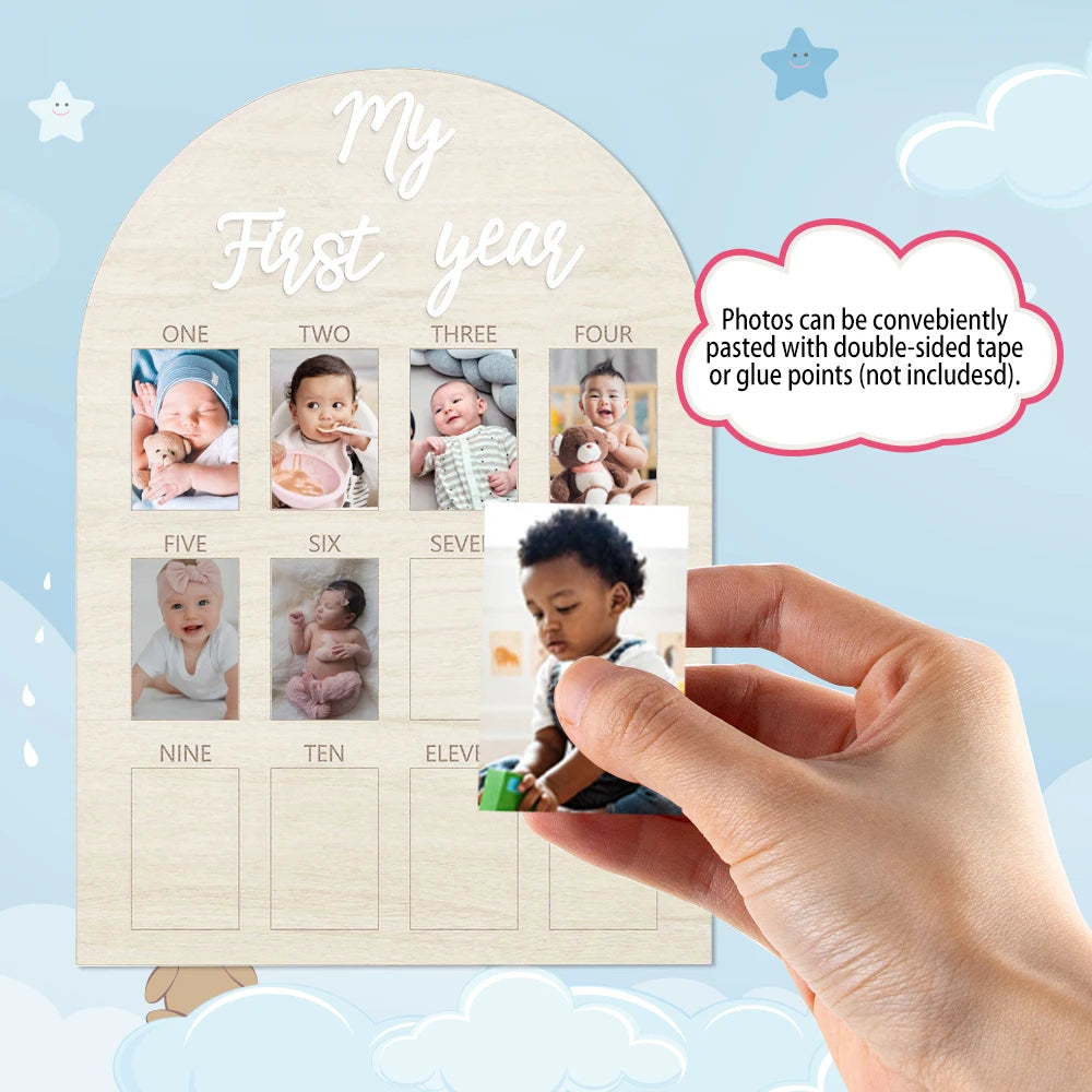 1p Babys First Year Photo Frame Photography Prop 12 Month Baby Growth Picture Milestone Board Baby Souvenir gift wooden Frame