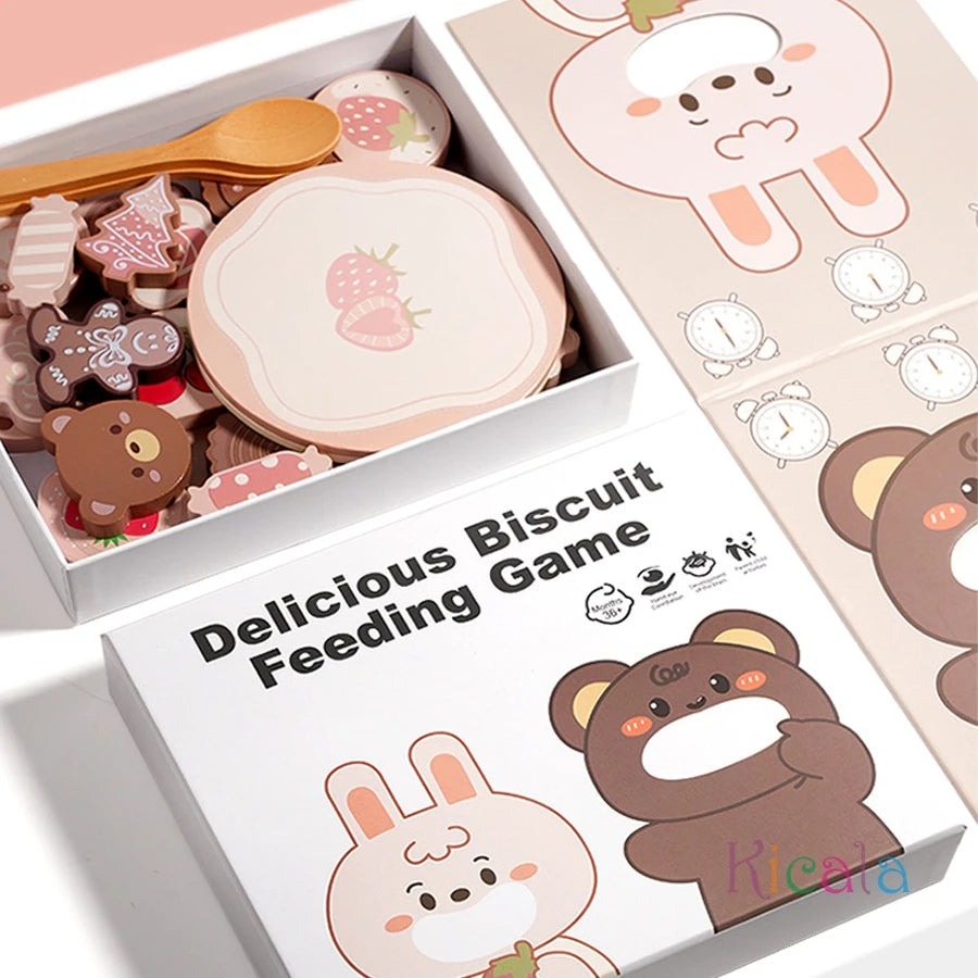 Animal Feeding Game Wooden With Cute Food Pieces Rabbit Bear Role-Play Toy Fine Motor Skill Educational Gift For Kids Christmas