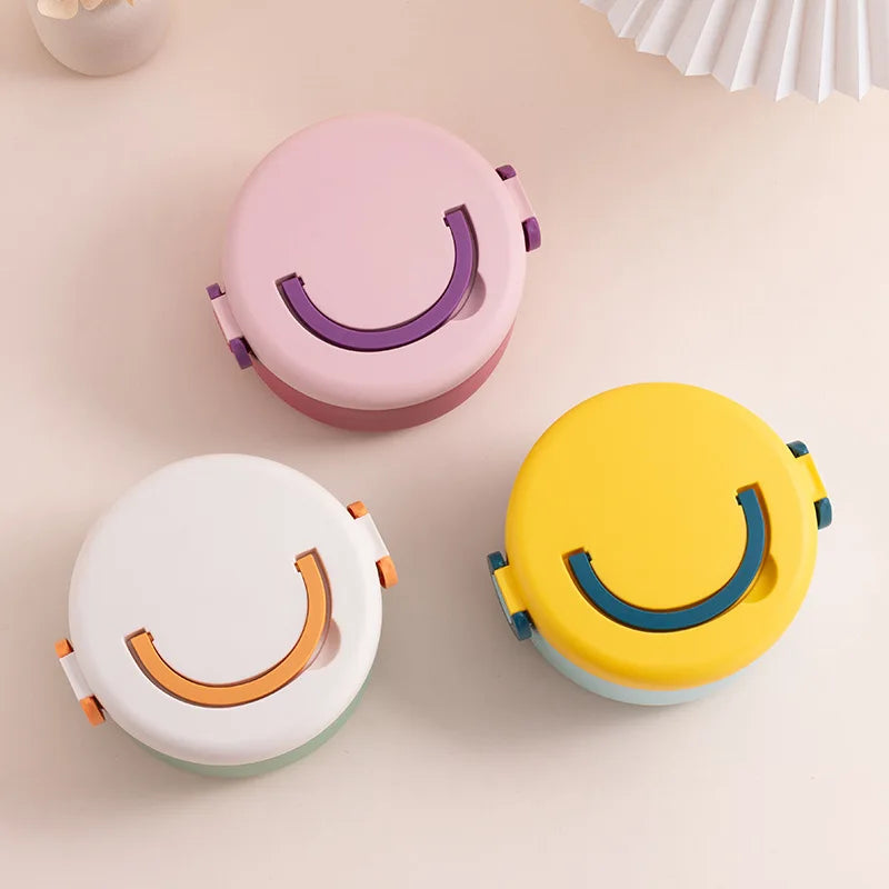 Cartoon Bento Box for Kids School Food Storage Container Microwavable Portable Picnic Basket Round Lunchbox with Handle