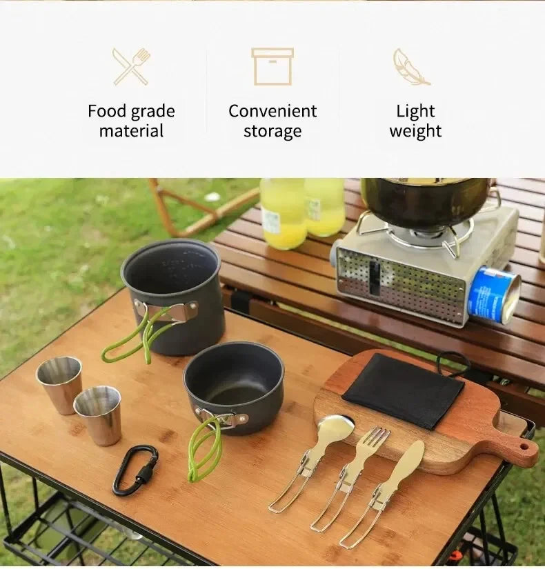 Outdoor camping cooking set kitchen supplies hard aluminum alloy material cookware set hiking and picnic equipment