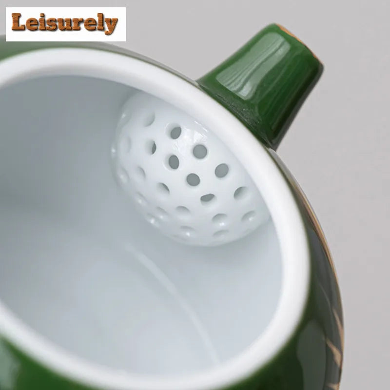 Emerald Green Ceramic Tea Set Complete Set Tea Ceremony Set Gold Stamping Lotus Teapot And Tea Cup Set Chinese Tea Set Ornaments