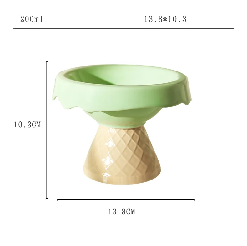Ceramic cat bowl, pet bowl, ice cream bowl, high-legged, slanted neck protection, anti-knockover cat food bowl, drinking water