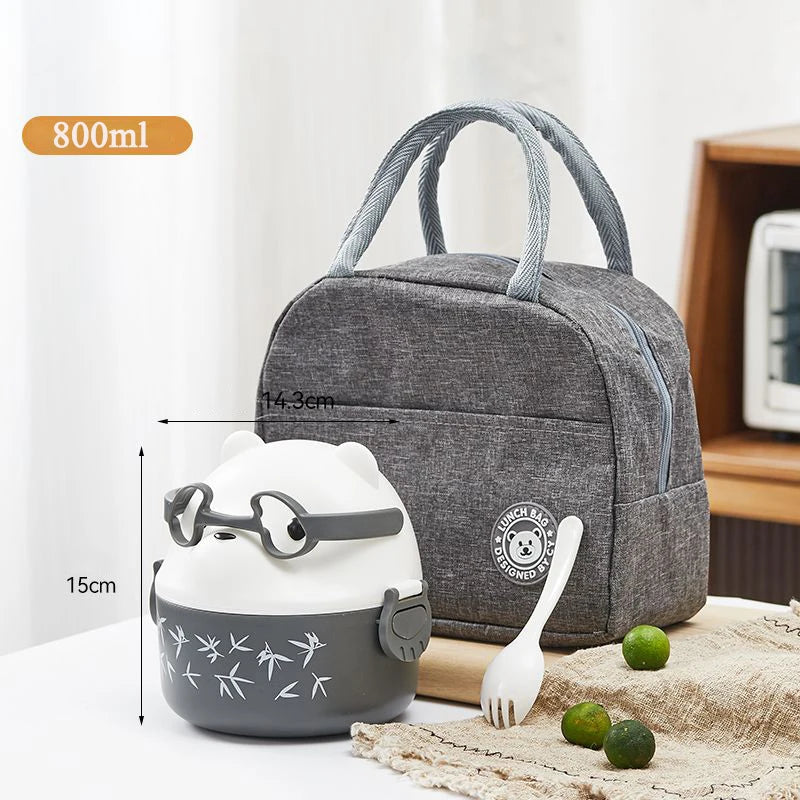 Stackable Bento Box Portable Cute Cartoon Children Lunch Box Double Layer Food Storage Container Eyeglass Bear Thermal Bento Box