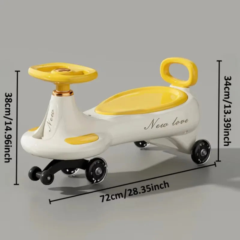 Kids Wiggle Car Ride On Toy with Music & Light Anti-Tip Design 360° Swivel Wheels Storage for Boys Girls Outdoor Playground