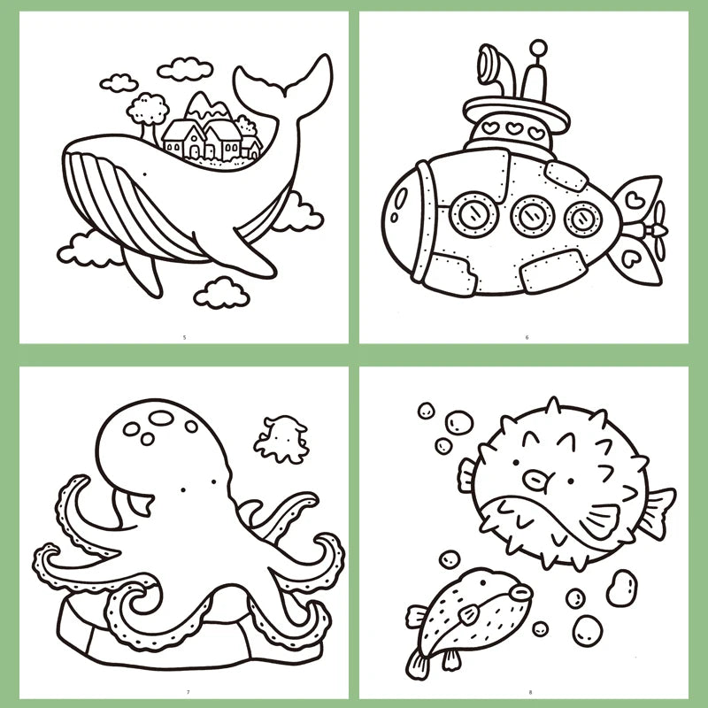 1 Book, 24-page Fun Coloring Book, Animal World, Girl's Time, Ocean Animal Theme, Children and Adult Drawing Picture Book