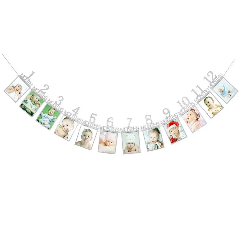 Birthday Baby One Year 12 Months Photo Banner Baby Boy Girl 1 Year Birthday Party Decor Photo Garlands Baby First Birthday Party
