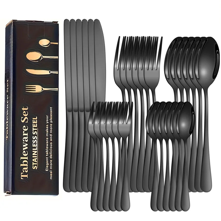 30 piece cutlery set gift box set stainless steel knives, forks, spoons, dining utensils, flat bottomed pans set holiday kitchen