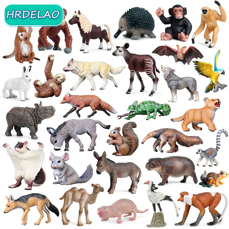 Realista Wild Animal Figurines Zoo Wolf Monkey Bat Chameleon Pangolin Squirrel Donkey Horse Action Model Toys for children Gift