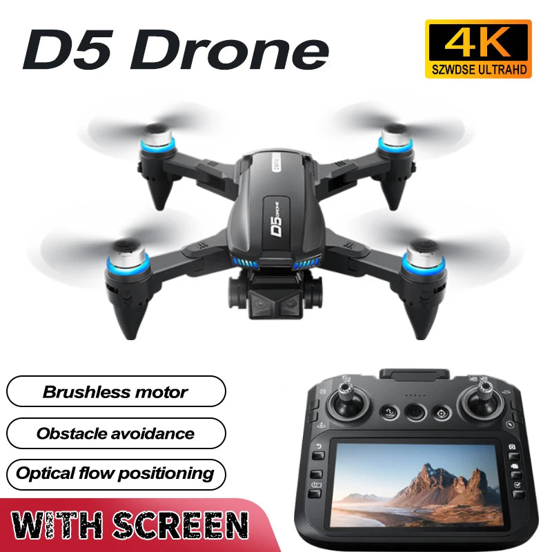 2025 NEW D5 Drones 4K HD Professional Remote Control Helicopter Plane RC Dron With Screen obstacle avoidance FPV Quadcopter Toys