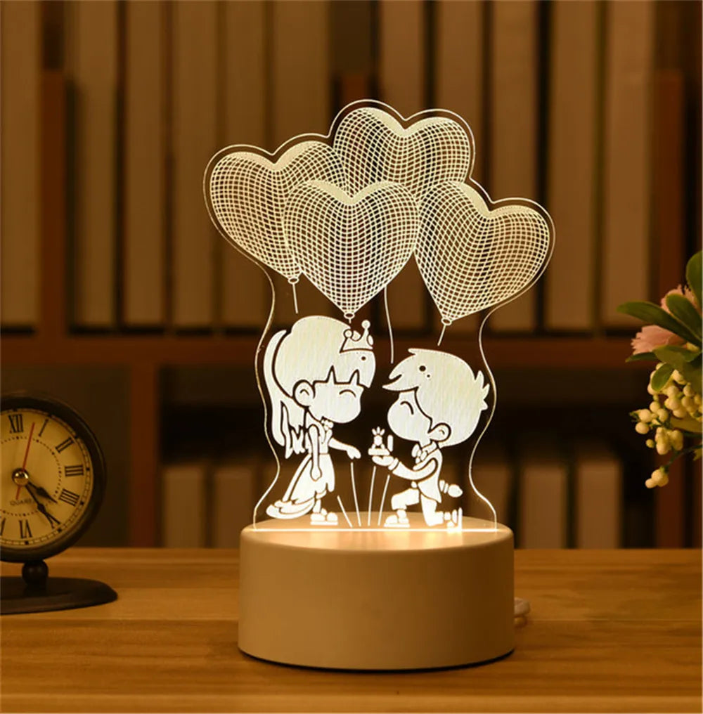 Valentine's Day Room Decoration USB Plug 3D Acrylic LED Night Light Wedding Party Birthday Gift Table Lamp Ornaments Ramadan