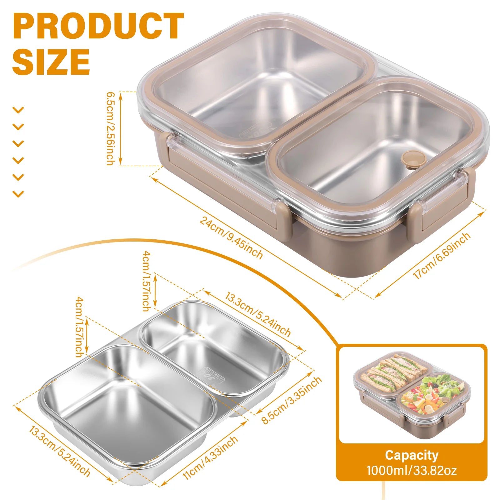 Bento Lunch Box Metal Food Box Kid Student High Capacity Microwae Food Storage Containers Portable Leakproof Office School Camp