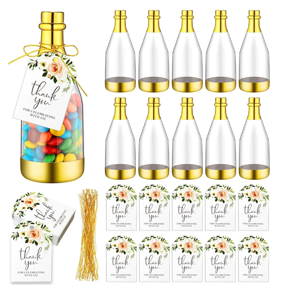 10set, Gold Champagne Bottle-Shaped Candy Gift Boxes, a Perfect Choice for Weddings and Parties.