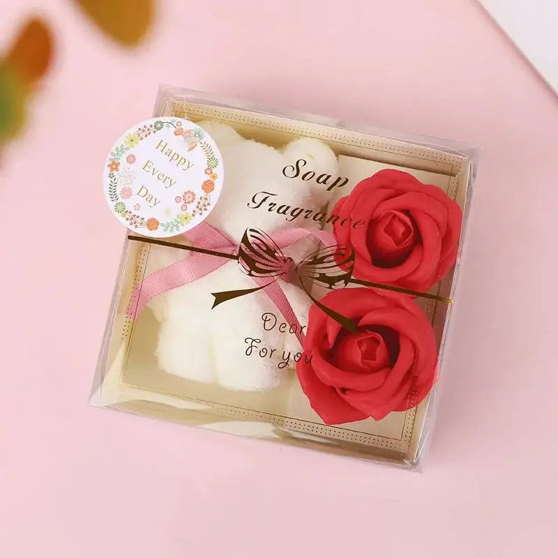1Set Towel Bear Soap Flower Gift Box,Valentine's Day,Wedding,Mother's Day Christmas Gift Birthday Party Baby Shower Guest Favors