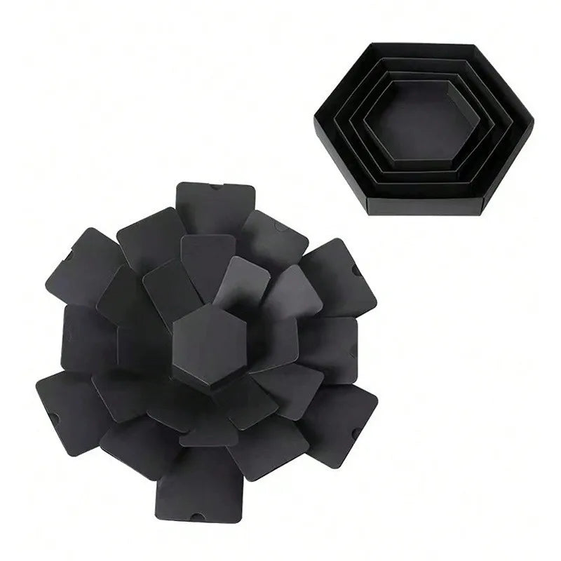 1 Set Hexagonal Gift Box Handmade DIY Photo Album Explosion Box Black Rose Wrapping Box Birthday Party Valentine's Day Gift Box