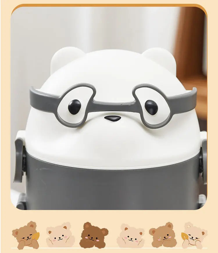 Stackable Bento Box Portable Cute Cartoon Children Lunch Box Double Layer Food Storage Container Eyeglass Bear Thermal Bento Box
