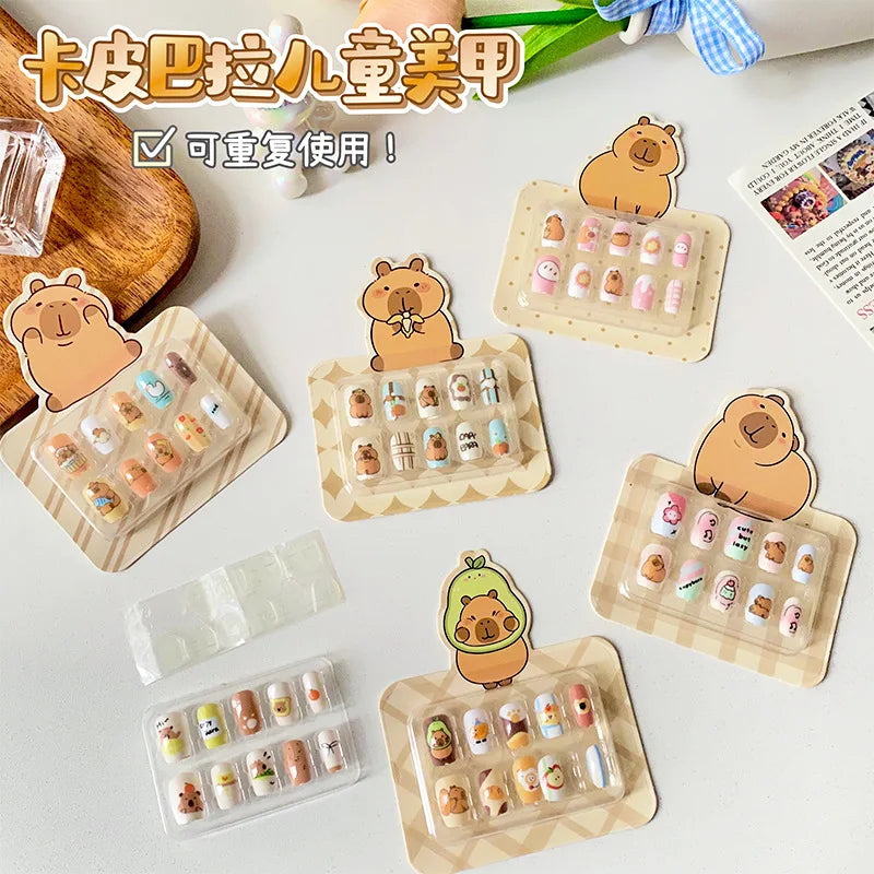 Press On Nails For Kids Kawaii Capybara Press on Nails for Girls Kids Fake Nails hand-made DIY Nail Charm Press On Nail Art