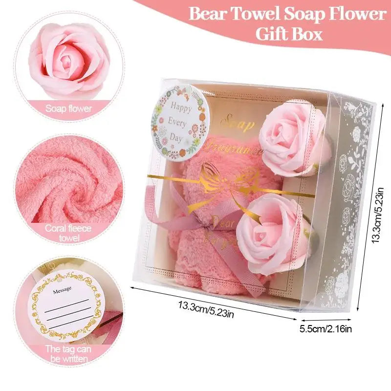 1Set Towel Bear Soap Flower Gift Box,Valentine's Day,Wedding,Mother's Day Christmas Gift Birthday Party Baby Shower Guest Favors