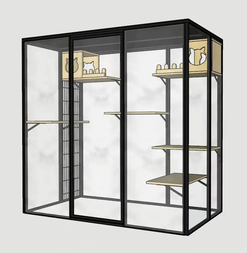 Custom Cat House 120*100*180cm White Aluminum Frame With Tempered Glass Balcony Cat Crawling Cabinet Cutting Punching Service