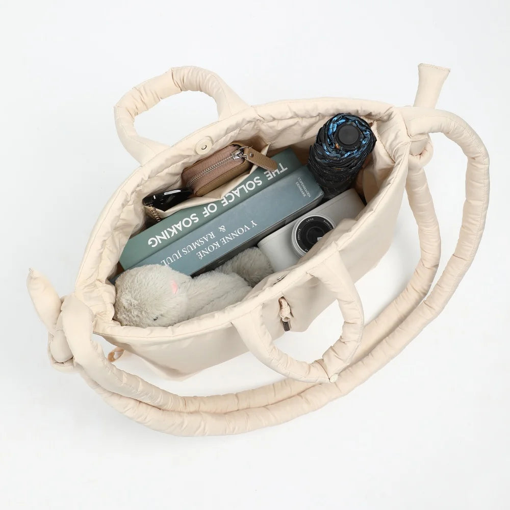 Puffer Backpack For Women Handbag With Top Handle Shoulder Bag Soft Lightweight Drawstring Puffy Tote Carry On Bag