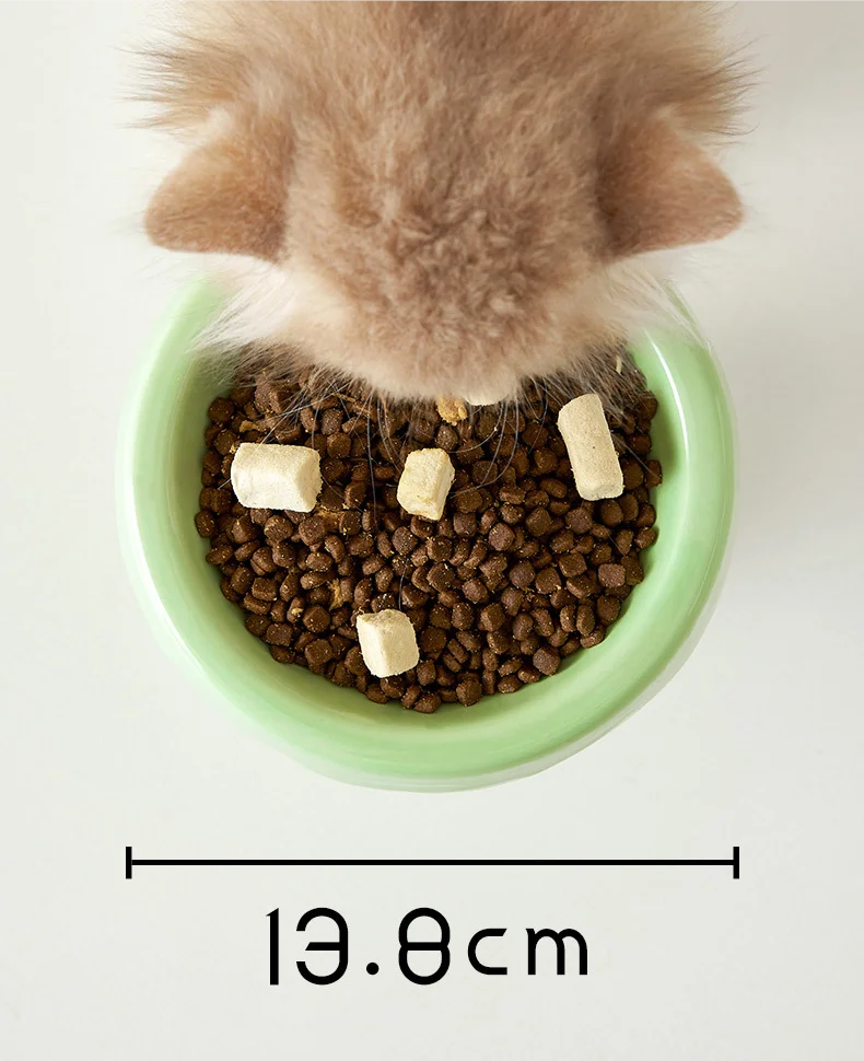 Ceramic cat bowl, pet bowl, ice cream bowl, high-legged, slanted neck protection, anti-knockover cat food bowl, drinking water
