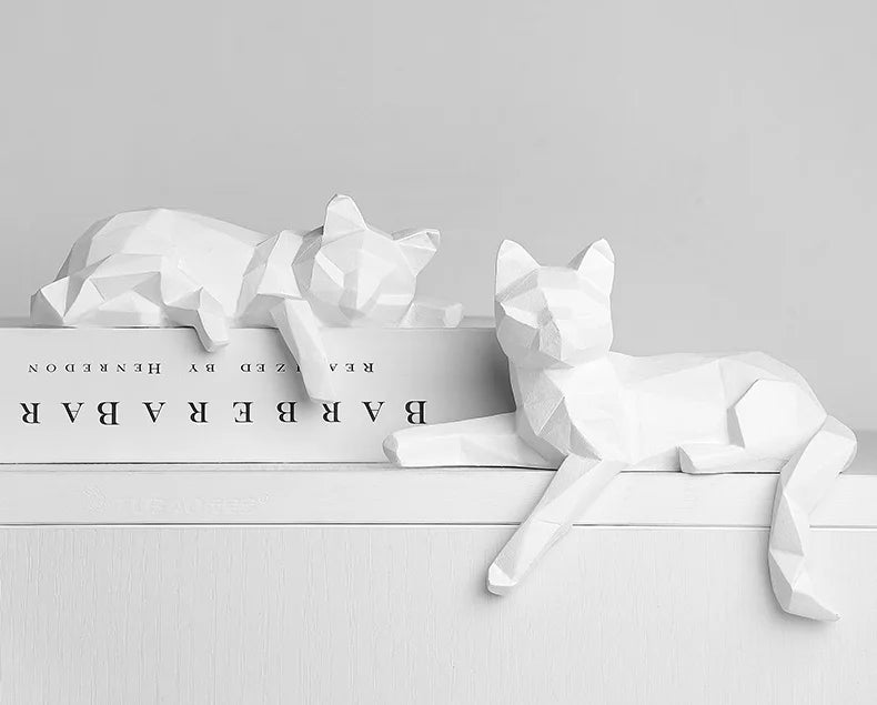 1 Set of Cat Sculptures, Geometric Faceted Animal Sculptures, Resin Crafts, Living Room Home Design Creative Ornaments, Lazy Cat Statue Ornaments