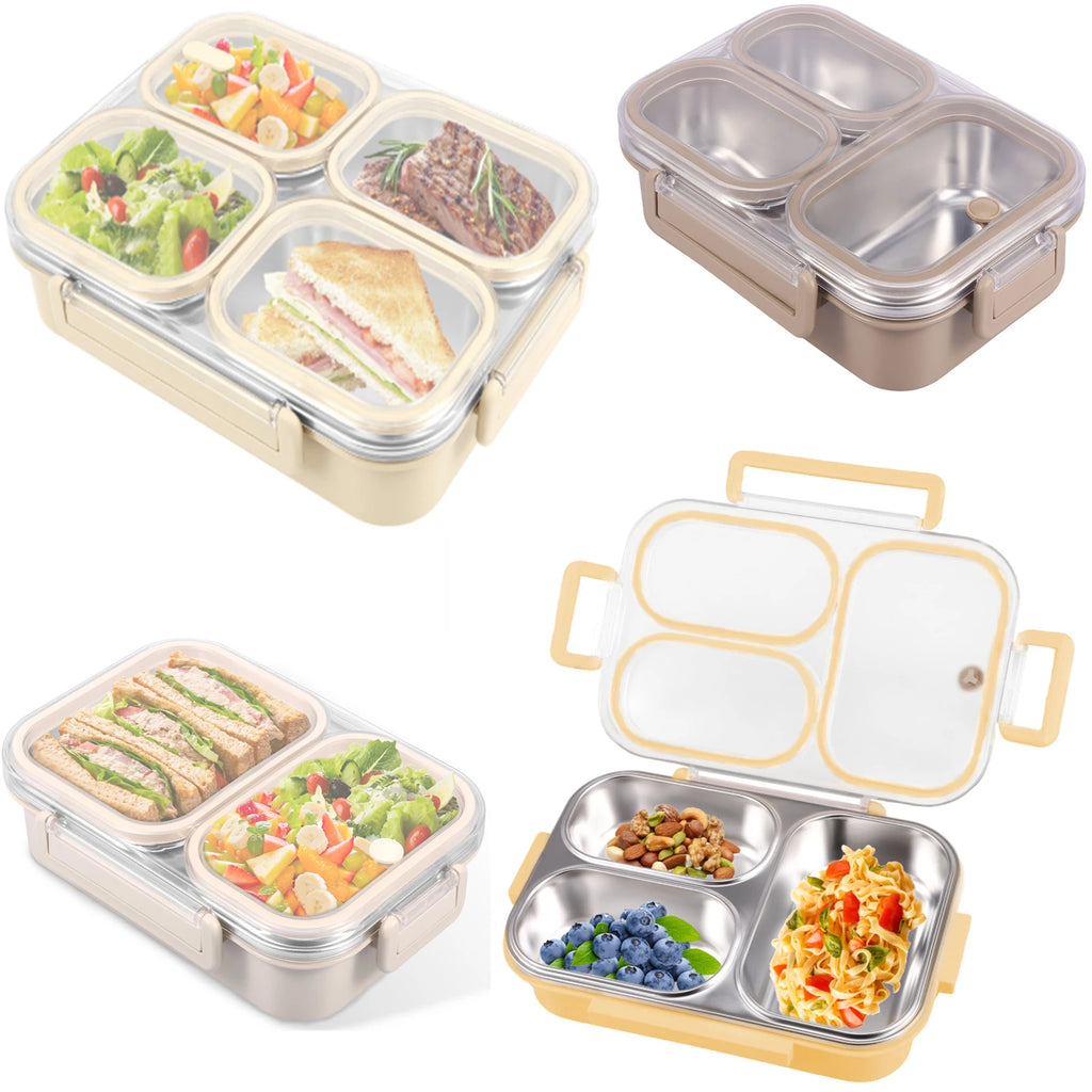 Bento Lunch Box Metal Food Box Kid Student High Capacity Microwae Food Storage Containers Portable Leakproof Office School Camp
