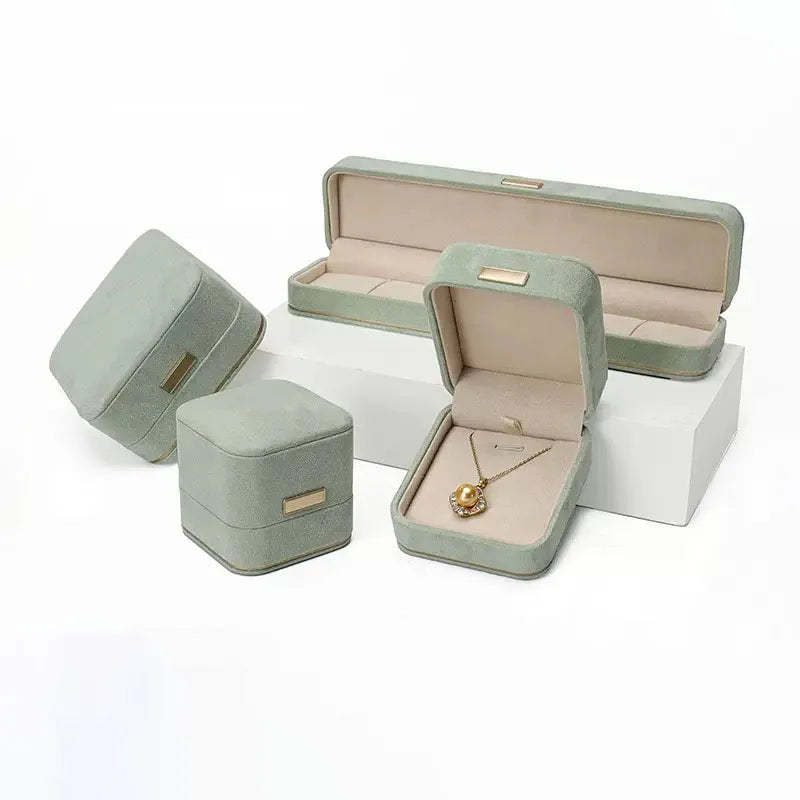 Luxury Velvet Jewelry Set Gift Box Mint Green Storage Organizer for Ring Bracelet Necklace Pendant Bulk Quantity