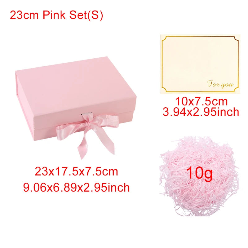 1 Set 23cm Luxury Ribbon Gift Box with Lafite Grass Bronzing Envelope Greeting Card Storage Party Wedding Souvenir Packaging ZYF