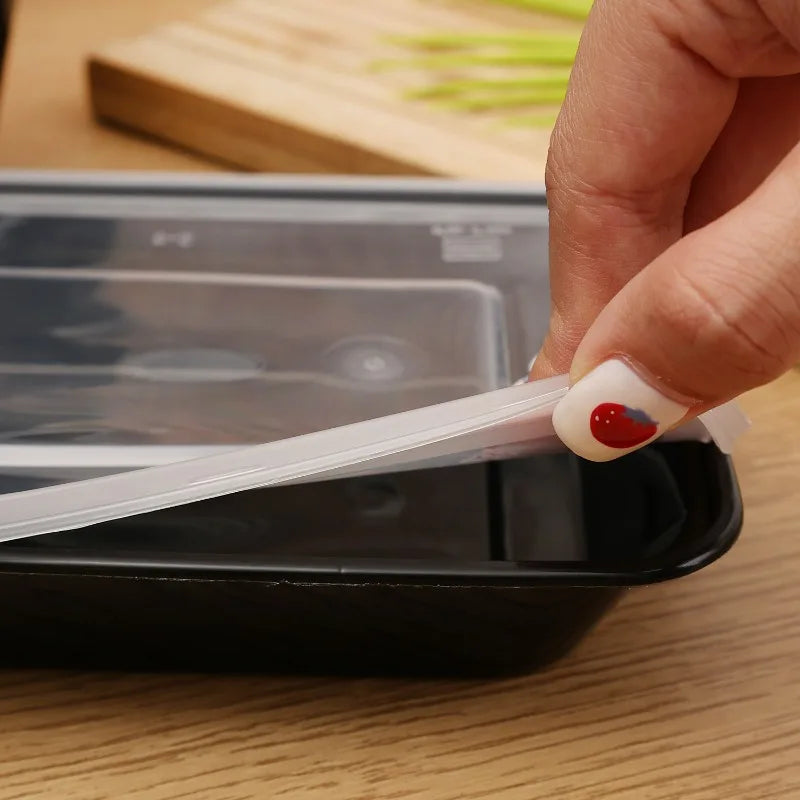 20-10Pcs Disposable Bento Box Kitchen Fridge Storage Box with Lids Black Food Containers Leakproof Lunch Box for Salad Sandwich