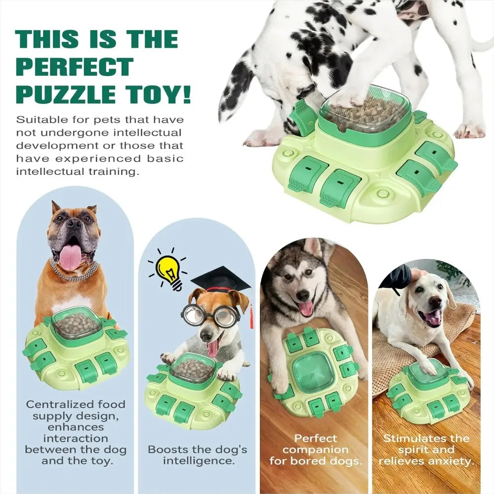 Dog educational toys, suitable for small/large dogs, slow feeder with button, 2 in 1, eliminates boredom, hidden food dog bowl